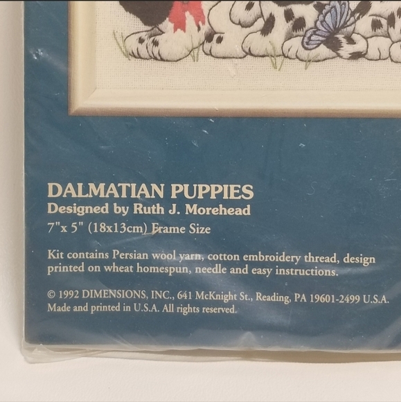 NIP Dalmation Crewel Embroidery Kit Puppies Jiffy Sunset Blue Butterflies Dogs - Picture 3 of 4